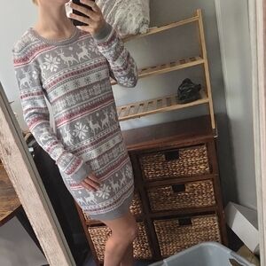 Gray and Red Reindeer Sweater Dress
